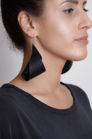Open image in slideshow, Oversized leather earrings
